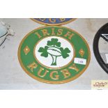 A cast metal Irish rugby sign