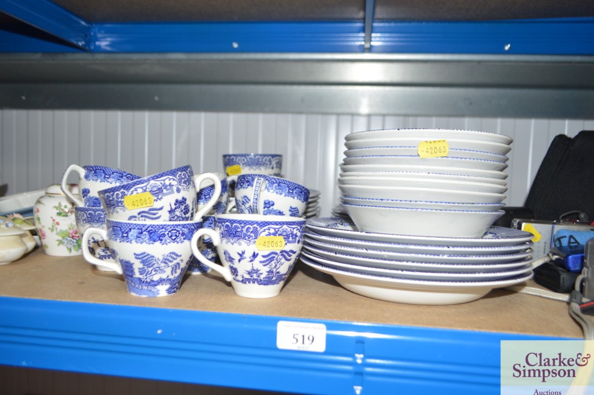 A quantity of blue and white "Willow" patterned ch