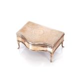 A small George V silver trinket box, in the shape of a table cabinet by Mappin & Webb, Birmingham