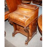 A Victorian burr walnut piano top Davenport, having pop up stationery section, 59cm wide x 93cm high