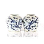 A pair of 19th Century Chinese blue and white porcelain jars, profusely decorated dragon, clouds and