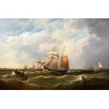 John Moore of Ipswich 1820-1902, expansive seascape study oil on canvas, depicting fishing vessels