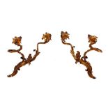 A pair of vintage Ormolu and brass twin branch wall sconces, 43cm high
