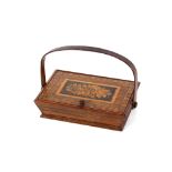 A small Tunbridge ware sewing box, with wooden swing handle,15cm