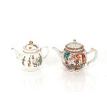 An 18th Century Chinese teapot, decorated figures in an exotic garden; and another with flower