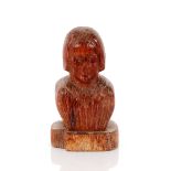 A carved oak pew end figure, possibly 16th Century, having weighted base, 21cm high,