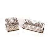 An Edwardian ornate silver rectangular shape box, Birmingham 1901; and a square shaped ornate box,