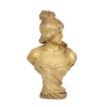 A Goldscheider bust, signed Nelson, depicting a young maiden, 62cm high, impressed and stamped to