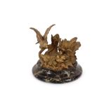 A Victorian gilded metal desk stand, in the form of a birds nest on marble plinth, 10cm high, 10cm