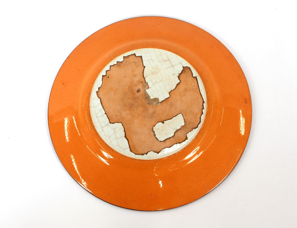 A 19th Century nursery plate, having cherub decoration within an orange sponged border, 18cm - Image 2 of 2