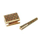 A Middle Eastern micro mosaic match box holder, and similar cigarette holder (2)