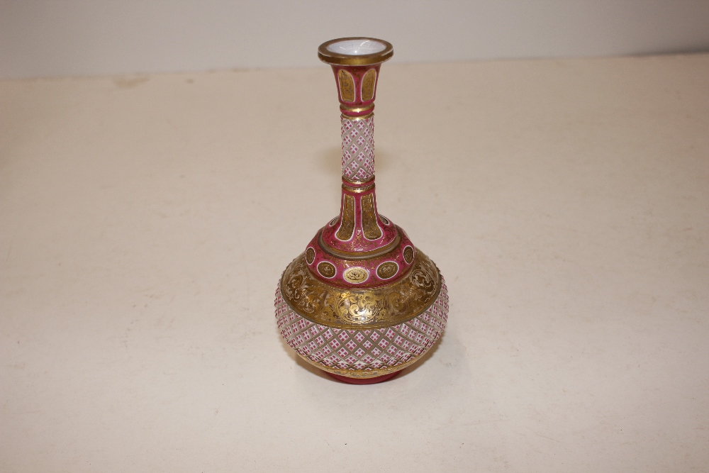 A 19th Century ruby and overlaid glass baluster vase, with profuse floral decoration, 29cm high; a - Image 7 of 12