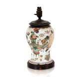 A Chinese Famille Rose decorated porcelain lamp base, 28cm high