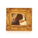 Mid 19th Century English school, study of a terrier, unsigned oil on canvas, 19cm x 24cm
