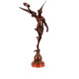 An early 20th Century bronze figure, of a semi-naked winged female clasping a laurel wreath,