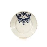 A very rare set of five Delftware blue and white marriage plates, possibly London, dated 1690,