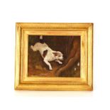 19th Century English school, study of a terrier after rabbits, oil on canvas, 19cm x 24cm