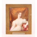 19th Century school, miniature portrait study of a seated young lady with ringlets in her hair,