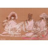 David Cox, pair, studies of figures on a beach, signed pastels