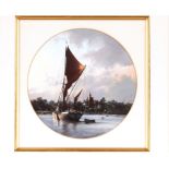 C Slade, "Evening Tide Maldon", signed pastel, 18cm dia.