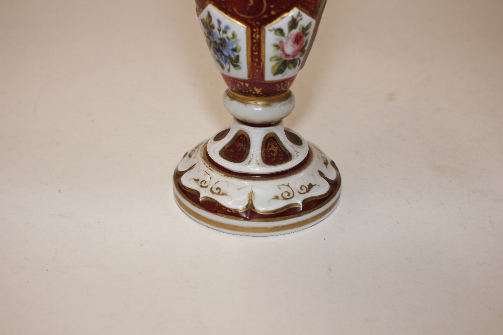 A 19th Century ruby and overlaid glass baluster vase, with profuse floral decoration, 29cm high; a - Image 3 of 12