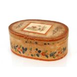 A German painted wooden sewing or trinket box, the lid decorated with a rural scene and verse, 47cm