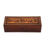 A 19th Century rosewood and Tunbridge decorated rectangular trinket box, bearing label for T Barton,