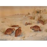 R. W . Milliken, study of partridges in winter, signed watercolour, 53cm x 72cm