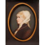 A 19th Century oval Berlin type porcelain plaque, depicting head and shoulders portrait of a young