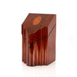A 19th Century mahogany boxwood strung and satinwood inlaid knife box, of Arc en Arbelette form,