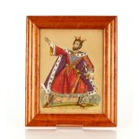 A 19th Century tinsel picture, depicting Mr G Bennett as King in Hamlet, contained in a maple frame;