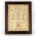 An early 19th Century sampler, worked by Elizabeth twinning aged 10 years old 1829, 42.5cm x 33cm