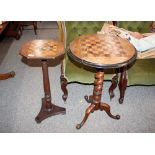 A small 19th Century mahogany and inlaid games table, having octagonal chequer board top raised on