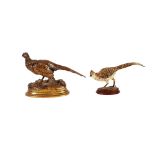 A cold painted bronze study of a pheasant, 15cm long; and a larger bronze pheasant ornament after