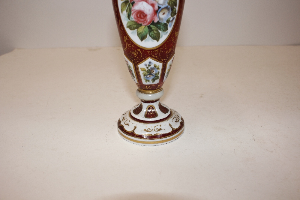 A 19th Century ruby and overlaid glass baluster vase, with profuse floral decoration, 29cm high; a - Image 5 of 12