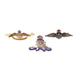 Royal Flying Corps. WW1 period 9ct gold sweet heart brooch; an RAF silver sweetheart brooch; and a