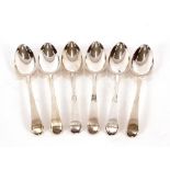 A set of six George III Old English pattern table spoons, Hallmarked for London 1790, bearing family