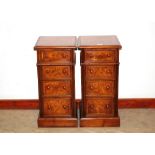 A pair of walnut bedside chests, fitted four drawers, 30cm wide x 32cm deep x 67cm high