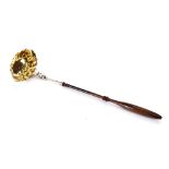 A late 18th / early 19th Century silver and turned rosewood handled toddy ladle, with gilded