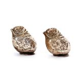 A pair of silver pepperettes, in the form of chicks, Chester 1907
