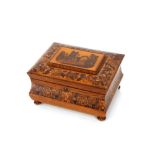 A 19th Century Tunbridge ware sewing box, with lift out tray, the hinged lid decorated with Abbey