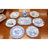 A mixed collection of seven 18th & 19th Century Chinese, Delft and English blue and white