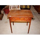 A George III oak side table, fitted with a single drawer raised on square chamfered supports, 71cm