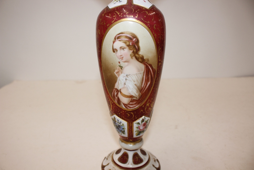 A 19th Century ruby and overlaid glass baluster vase, with profuse floral decoration, 29cm high; a - Image 4 of 12