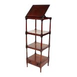 A 19th Century four tier mahogany what not, raised on turned columns, with ratchet adjustable top,