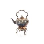A Victorian plated five o'clock tea kettle, on spirit heater stand