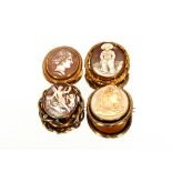 Four various yellow metal Victorian cameo brooches
