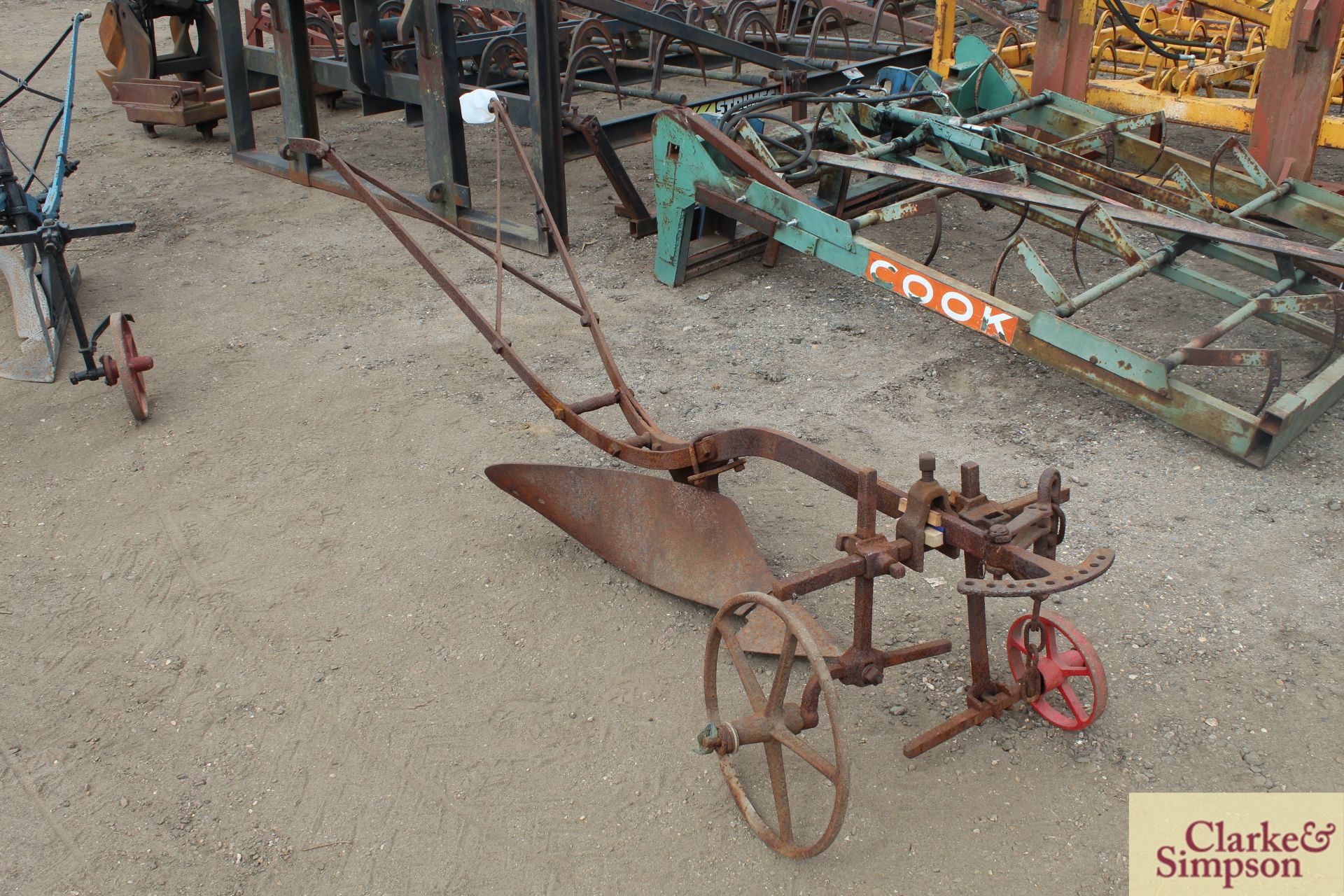 Ransomed Sims and Head RHA single furrow horse drawn plough. For restoration.