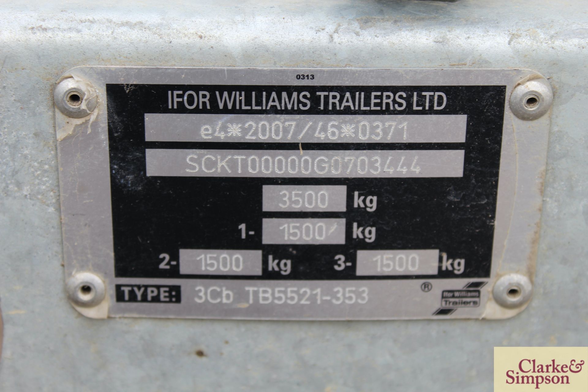 Ifor Williams TB5521-353 3.5T tri-axle tilt bed trailer. 2007. 18ft 3in x 6ft 8in. * - Image 15 of 16