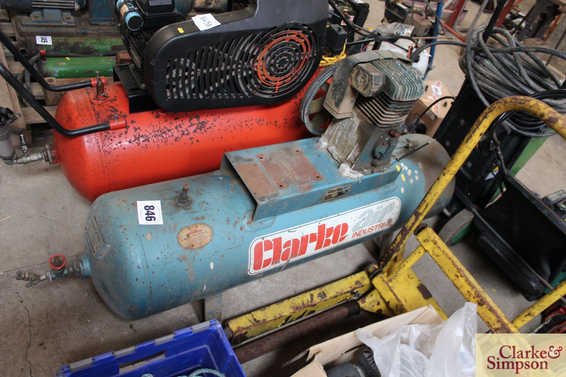 Clarke Air Industrial 160L compressed air tank and compressor pump.